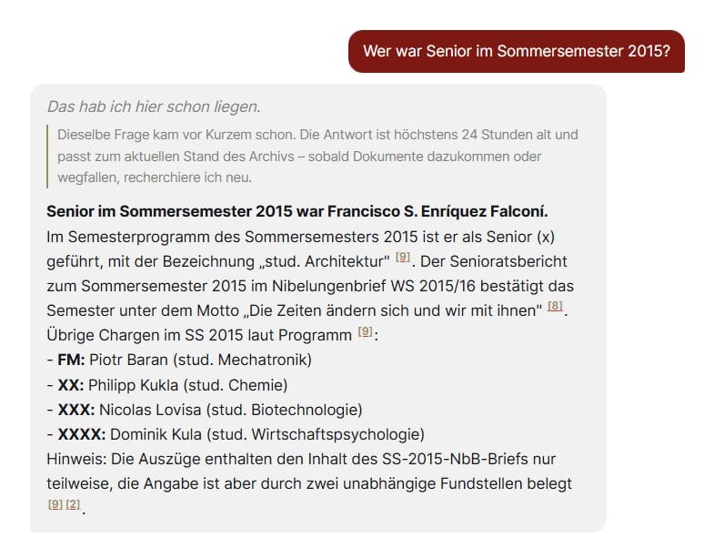 Screenshot einer Beispiel-Antwort des digitalen Archivars Findfix